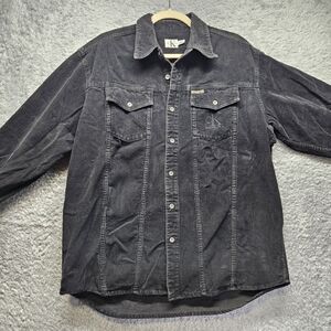 Calvin Klein Mens Black Corduroy Shirt Large VIntage Button Up Casual Y2K